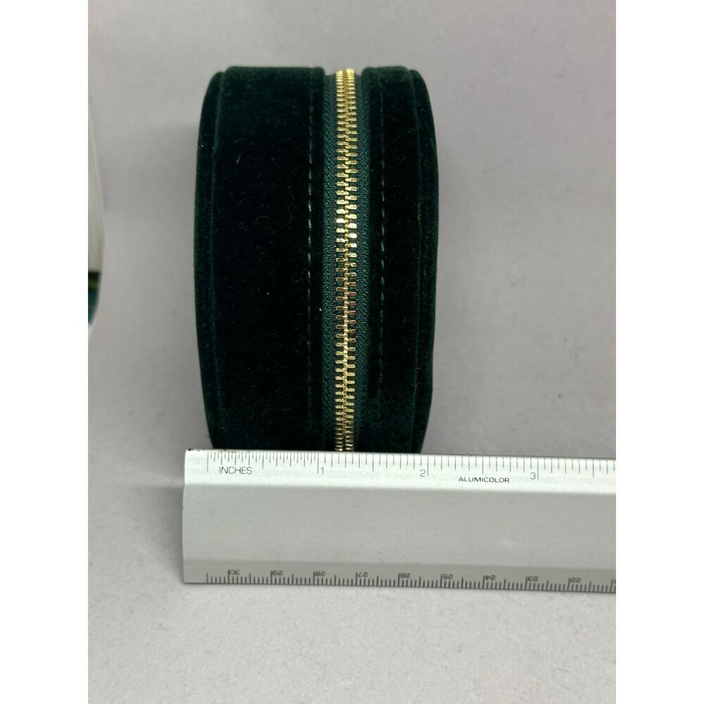 Sezane Assessories Zipped Round Jewelry Box Green Velvet Travel Bag Case - Picture 9 of 9